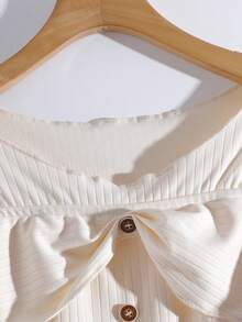 GlowEve Women's Elegant Solid Color Off-Shoulder Button Decorated T-Shirt, Summer - Apricot - View 6