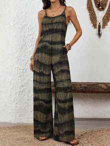 EMERY ROSE 女士休闲度假风扎染印花宽松阔腿连体裤，带侧袋，夏季 - 彩色 - 查看 6