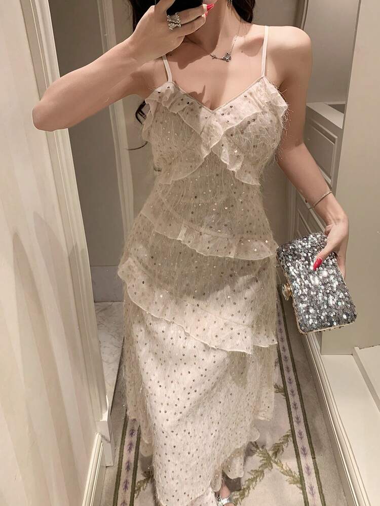 Shiny Sequin Dress For Women, Elegant Long Dress Suitable For Valentine's Day, Wedding, Party, Formal Occasions, Commuting, Spring & Summer Sundress Boho