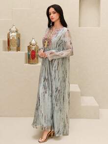 Al Najma Women's Sequin Patchwork Tie-Dye Long Sleeve Arabic Dress - Multicolor - View 5