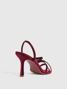 CUCCOO SZL 女士时尚酒红色交叉绑带露跟高跟凉鞋 - 酒紅色 - 查看 3