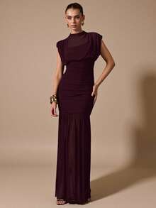 SHEIN BAE Đầm đen dáng suông thanh lịch, chất liệu voan mỏng, xếp ly, thích hợp cho những buổi hẹn hò lãng mạn, tiệc tùng, các sự kiện trang trọng, đầm phù dâu, đầm hè cho nữ, đầm dự tiệc trà, năm mới, ngày Valentine, đầm ngắn sinh nhật, đầm dài đen dự tiệc tối cho nữ. - Màu Tím - Xem 4