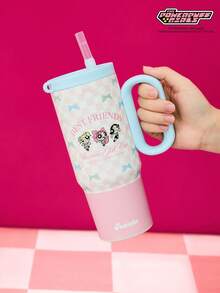 THE POWERPUFF GIRLS X Joivida 24oz Stainless Steel Tumbler Water Bottle/Coffee Cup With Handle And Straw, Leakproof, Insulated (Keeps Drinks Hot Or Cold)