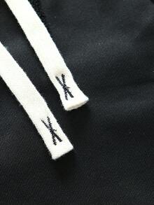 ROMWE MEN Goth 男士时尚休闲抽绳刺绣运动裤 - 黑色 - 查看 4