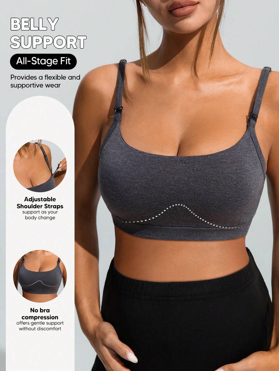 SHEIN Maternity Nursing Comfortable Soft Adjustable Strap Bra - Dark Grey - View 1