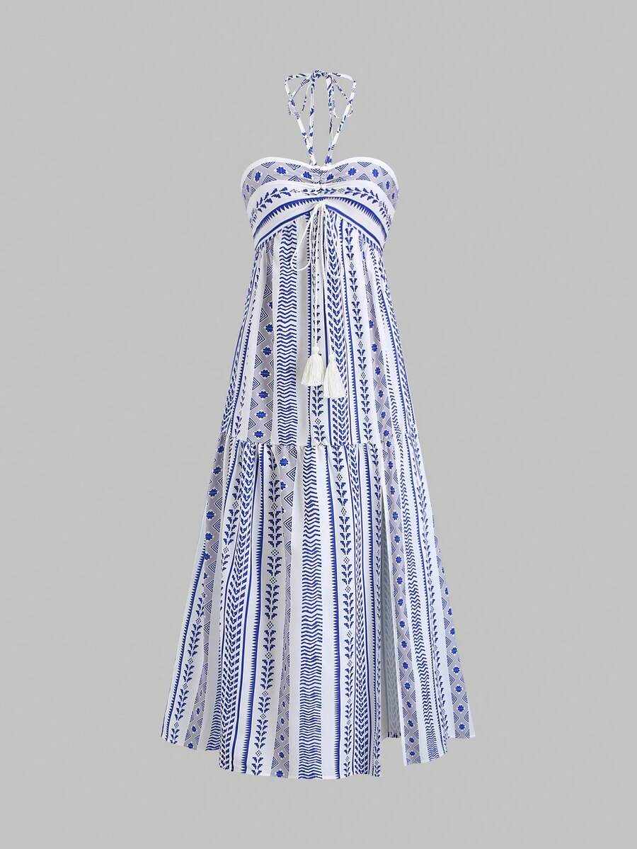 Sweetra 夏季沙滩连衣裙 多巴胺吊带长裙 女士套装 - 藍色 - 查看 1