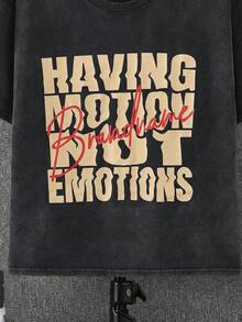 SHEIN Teenager Jungen T-Shirt mit Buchstaben-Muster, kurzärmlig, gewaschen, Lässig, bequem, modisch, vielseitig, süß, weich, geeignet für den täglichen Gebrauch, Schule, Ausflüge, Sport, Festivals und Partys - Schwarz - Übersicht 4