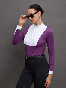 Activina Pakaian Berkuda Wanita Lengan Panjang Minimalis dengan Warna Kontras, untuk Sehari-hari - Purple - View 5