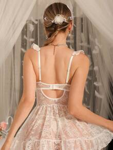 DelicateAllure 2pcs Lace Sexy Lingerie Set (With Underwire, G-String) For Women - White - View 2