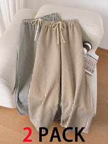 CosyJoli 大码休闲纹理雪纺基本款直筒裤 - 彩色 - 查看 3