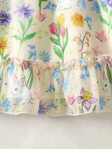 Souflis Souflis Đầm xuân cho bé gái, kiểu dáng dễ thương với họa tiết thỏ in kỹ thuật số, chất liệu chiffon, tay ngắn, eo xòe xếp ly, khóa kéo phía sau, phù hợp cho bé gái mặc hàng ngày, đi học, đi chơi, dự tiệc, một chiếc đầm công chúa ngọt ngào và duyên dáng. - Nhiều màu - Xem 7