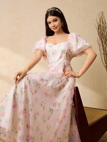 Elegantes Sommerkleid für Teenager-Mädchen mit Blume Muster und Puffärmeln - Verschiedenfarbig - Übersicht 6