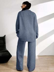 EURMUSE Ladies' Plain And Simple Daily Style Belt And Woolen 2pcs/Set - Blue - View 2