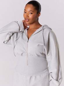 MUSERA 大码束腰卫衣拉链连体裤，日常休闲舒适可爱，春夏皆宜 - 淺灰色 - 查看 4