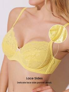 LUVLETTE Woman Full Coverage Lingerie Lounge Curve Support & Breathable Yellow Underwire Sexy Unlined Minimizer Lace Elegance Bra Bridal Intimates