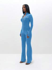 BABYPHAT Long Sleeve Zip Up Top With Script Text Print And Thumb Hole Detail For Casual Wear - Blue - View 4