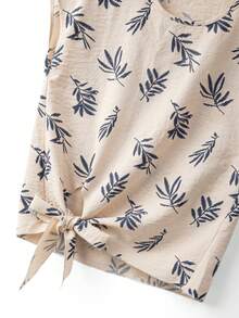 Franclia Women's Botanical Print Crew Neck Casual Tie-Front Shirt - Apricot - View 7