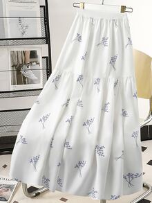 Modelyn Chân váy nữ thanh lịch in hoa, xếp ly ở gấu váy. - trắng - Xem 6