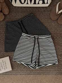 Resyla 2pcs Drawstring Striped Slimming Casual Shorts Set - Multicolor - View 1