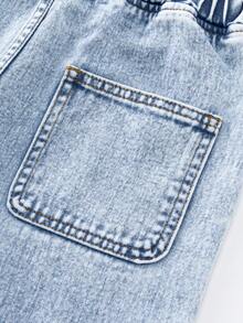 少女休闲时尚百搭浅蓝色水洗直筒牛仔裤 - 藍色 - 查看 8