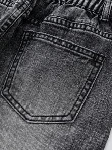 SHEIN 少女复古做旧时尚个性前片开衩漂白喇叭牛仔裤，饰有3D蝴蝶结，百搭休闲蓝色牛仔裤，四季皆宜 - 深灰色 - 查看 8