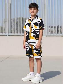 SHEIN Vacaura Tween Boy Graphic Print Shirt & Shorts Without Tee, School, Campus, College - Multicolor - View 1