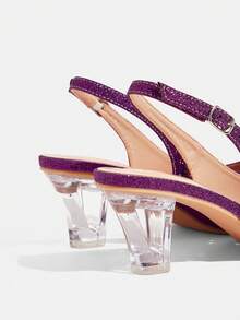 CUCCOO TILAWA Giày cao gót mũi nhọn màu bạc thời trang, thanh lịch dành cho nữ, đính pha lê lấp lánh, gót bất đối xứng, thích hợp cho tiệc tùng, liên hoan và các dịp khác. - Màu tím - Xem 4