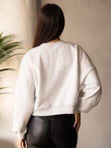 Andrea Bello 宽松廓形短款卫衣，长袖，宽松版型，适合返校季、秋冬季、圣诞节等各种场合，可爱休闲，日常百搭，Y2K街头风运动套装 - 淺灰色 - 查看 2