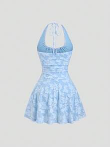 Sweetra Vestido de línea A para vacaciones, con textura plisada y efecto estilizante, estilo Y2K sexy - Azul - Ver 2