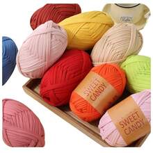 3件套手工编织布袋 DIY彩色扁平丝带拖鞋收纳篮靠垫粗毛线球 - 彩色 - 查看 4