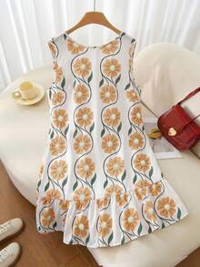 SHEIN Frenchy Đầm không tay in hoa cỡ lớn - Nhiều màu - Xem 5