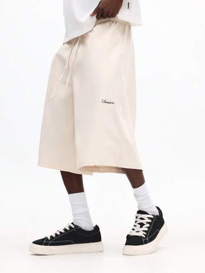 SUMWON Tailored Pull On Drawstring Waist Wide Leg Jorts Relaxed Fit Bermuda Denim Knee Length Summer Casual