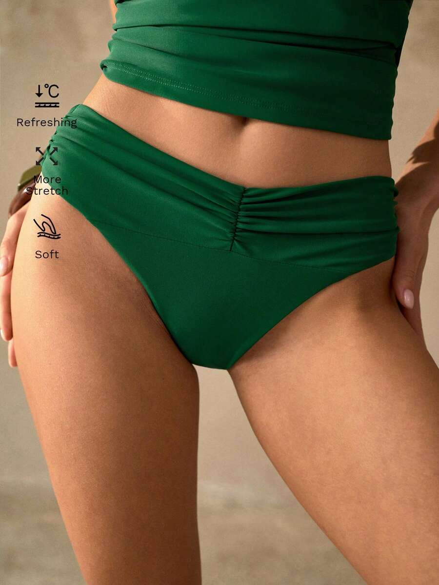 MOTF PREMIUM KNITTED HIGH ELASTICITY RUCHED HIGH CUT BIKINI BOTTOM - Dark Green - View 2