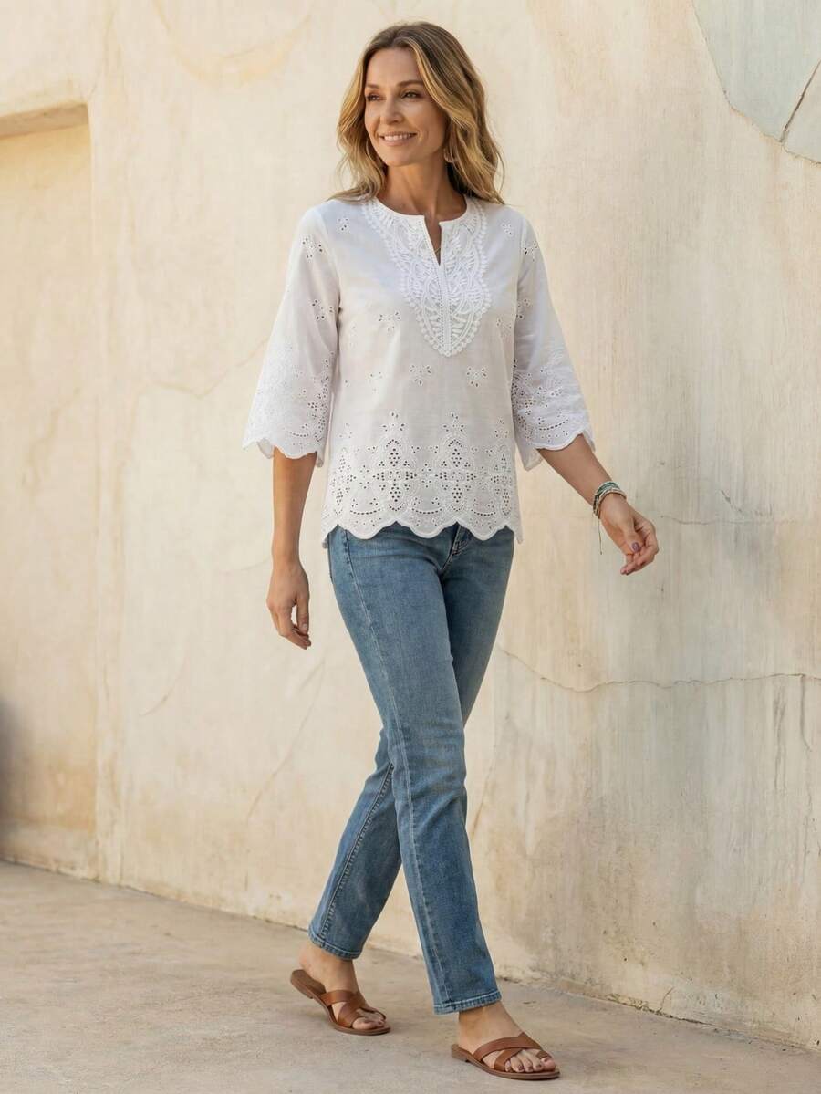 Faunlyn 女士斜領三分袖襯衫