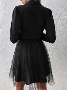 EMERY ROSE Đầm dài tay dáng chữ A thắt eo thanh lịch lãng mạn chi tiết, cài nút kim cương tối giản, thích hợp để đi làm - màu đen - Xem 2