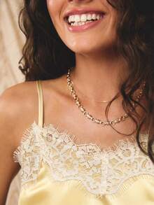 Aralina Elegant Yellow Satin With Lace Trim Spaghetti Strap Slim Fit Chic Vacation Outfits Women Cami Top Yellow Top Cute Going Out Top For Women Party Top Elegant Top