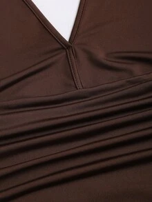 Sweetra Women's Casual Elegant V-Neck Halter Asymmetrical Hem Dress, Spring/Summer - Coffee Brown - View 5