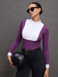 Activina Pakaian Berkuda Wanita Lengan Panjang Minimalis dengan Warna Kontras, untuk Sehari-hari - Purple - View 4
