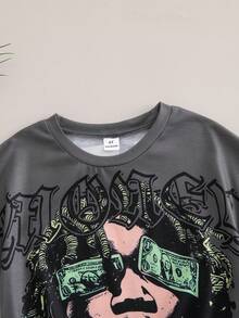 Coolqubz Young Boy Casual Slogan Graphic Round Neck Short Sleeve T-Shirt, Summer Youth Boys Rapper Shirts Boys Graphic Tees Boys Hip Hop Clothing Kids Graphic T-Shirts - Grey - View 5