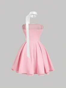 SHEIN MOD Women's Elegant Pleated Waist Mini Dress, Spring/Summer, Valentine's Day Dress, Beach Dress, Vacation Dress, Birthday Dress For Women, Bridesmaid Dress, Weddings & Events, Elegant Dresses For Party, Pink Dresses, Strapless Mini Skirt, Tea Party Dress, Romantic, Girlish Pink Tea Party Dress Feminine Dress Classy Summer Dress Cute Pink Dress - Pink - View 6