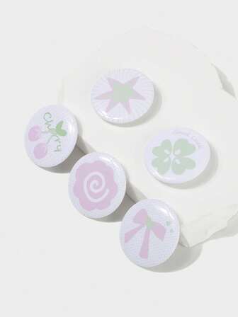 Kawaii 6pcs Anime Badges With Flower, Wings, Music Notes, Polka Dots, And Stars Design