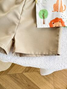 Playful Pals 男婴野生动物印花衬衫和卡其色棉质短裤套装 - 彩色 - 查看 4