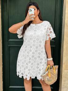 Ceyna Plus Size Women Casual Vacation White Dress - White - View 5