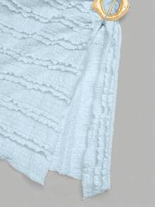 Sweetra Camiseta ajustada de manga acampanada de unicolor - Azul - Ver 8