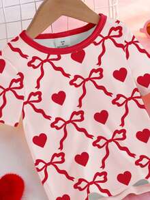 Young Girls Pajamas-2 Piece Pajama Set Spring To Summer Snug Fit Tight Fit Pajamas Heart Print - Pink - View 6