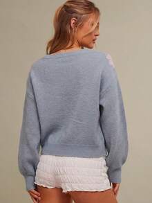 WESTFADE 春季西部牛仔风花卉提花船领长袖针织毛衣 - 淺藍色 - 查看 3