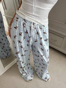 CovetEZ Women's Drawstring Waist Plaid Deer Print Wide Leg Loose Casual Pants - Multicolor - View 1