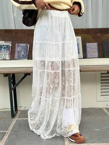 Muchica Chân váy ren trắng nữ cho mùa thu đông, đa năng và sành điệu, chân váy maxi ren xuyên thấu gợi cảm, trang phục công sở thường ngày mùa thu cho nữ, phong cách thanh lịch khi đi làm ở thành phố, chân váy thời trang cao cấp cho sân bay, trang phục công sở thường ngày hiện đại cho nữ, phong cách quý phái giản dị, thích hợp cho ngày Valentine, mang đến vẻ ngoài thoải mái, trang phục đi làm cao cấp trong thành phố. - trắng - Xem 4