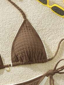 Swim Mod 女士沙滩度假休闲挂脖比基尼套装 - 棕色 - 查看 6