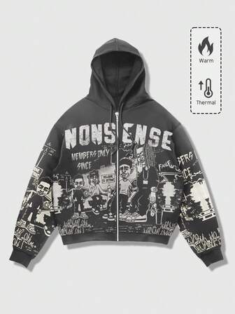 Street Life Herren Lässig Kapuzenpullover mit Cartoon-Muster